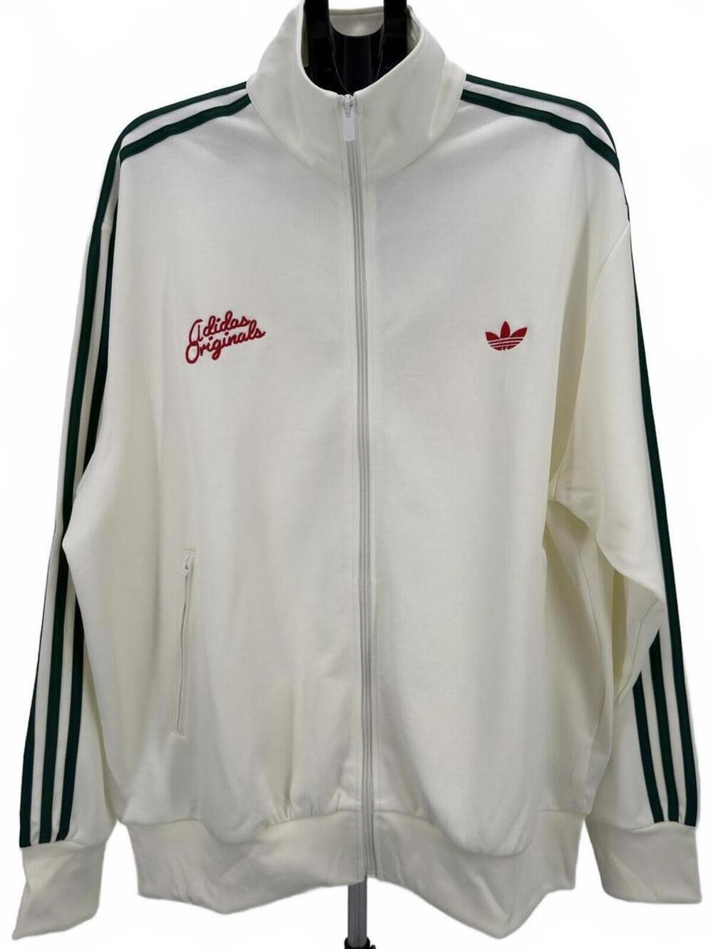 Adidas Originals Vintage White Track Jacket‎ Green Stripes Streetwear XLarge